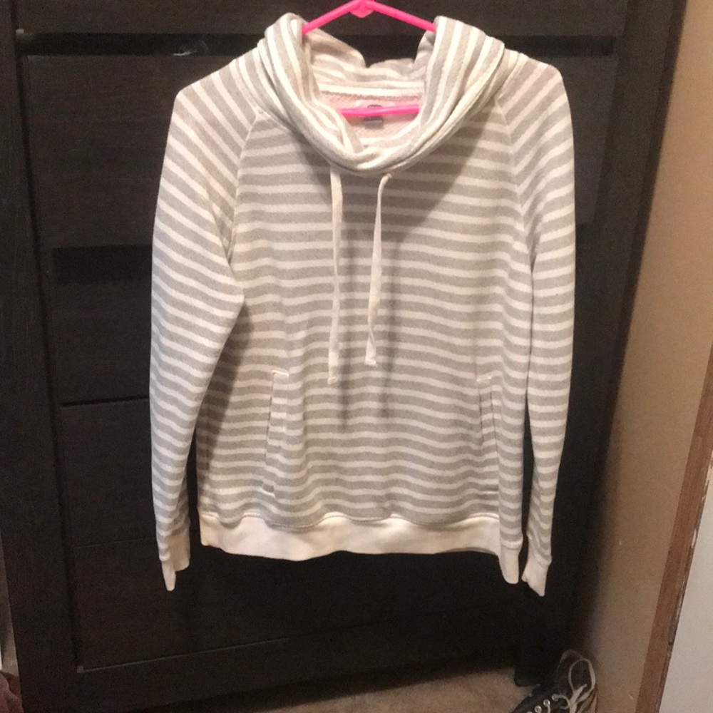 Gray & White Old Navy Stripped Hoodie